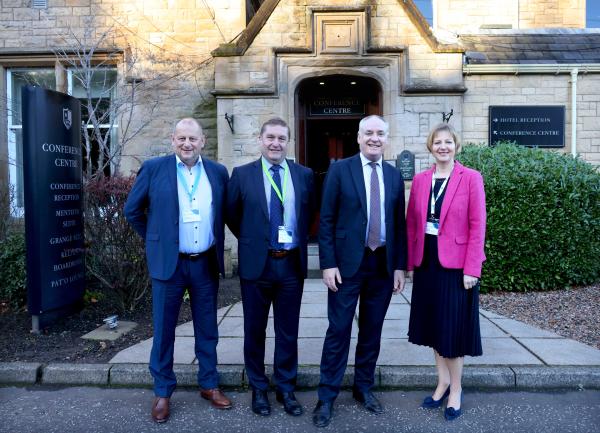 Minister welcomed at parks conference. From left are Scottish BH&HPA Director Keith Campbell, BH&HPA National Chairman Ian James, Scottish Government Business Minister Richard Lochhead, and BH&HPA Director Debbie Walker